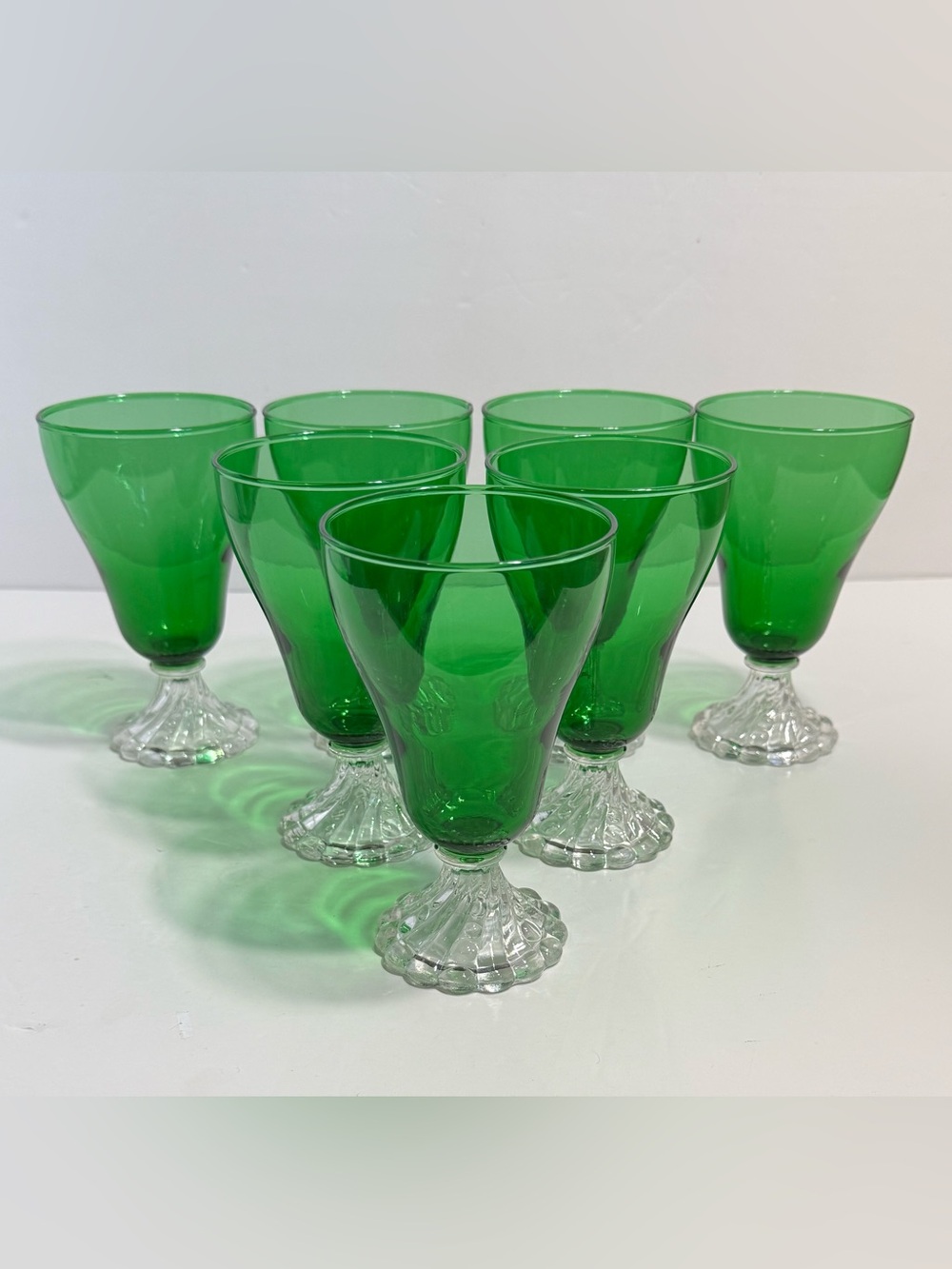 Vintage Anchor Hocking Burple-Inspiration Green Water Goblets Set Of 7